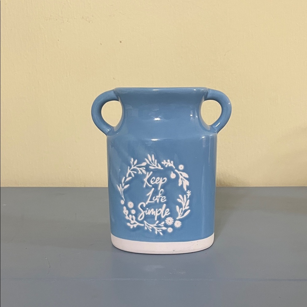 Blue Ceramic Vase with Handles